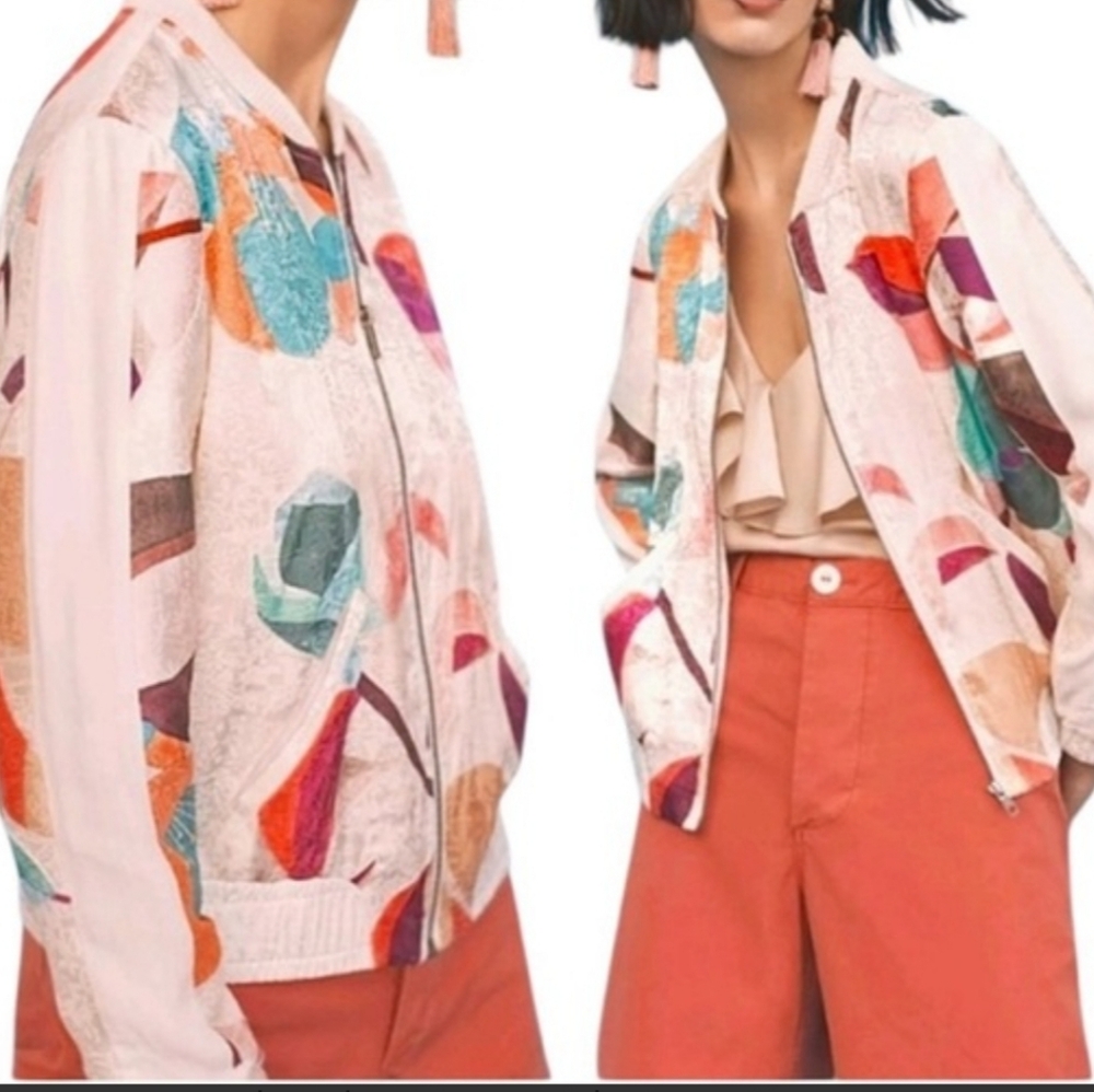 ANTHROPOLOGIE levenses Multicolor Abstract Bomber Jacket,SZ M. - Picture 2 of 8